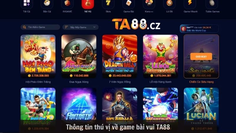 Thông tin thú vị về game bài vui TA88